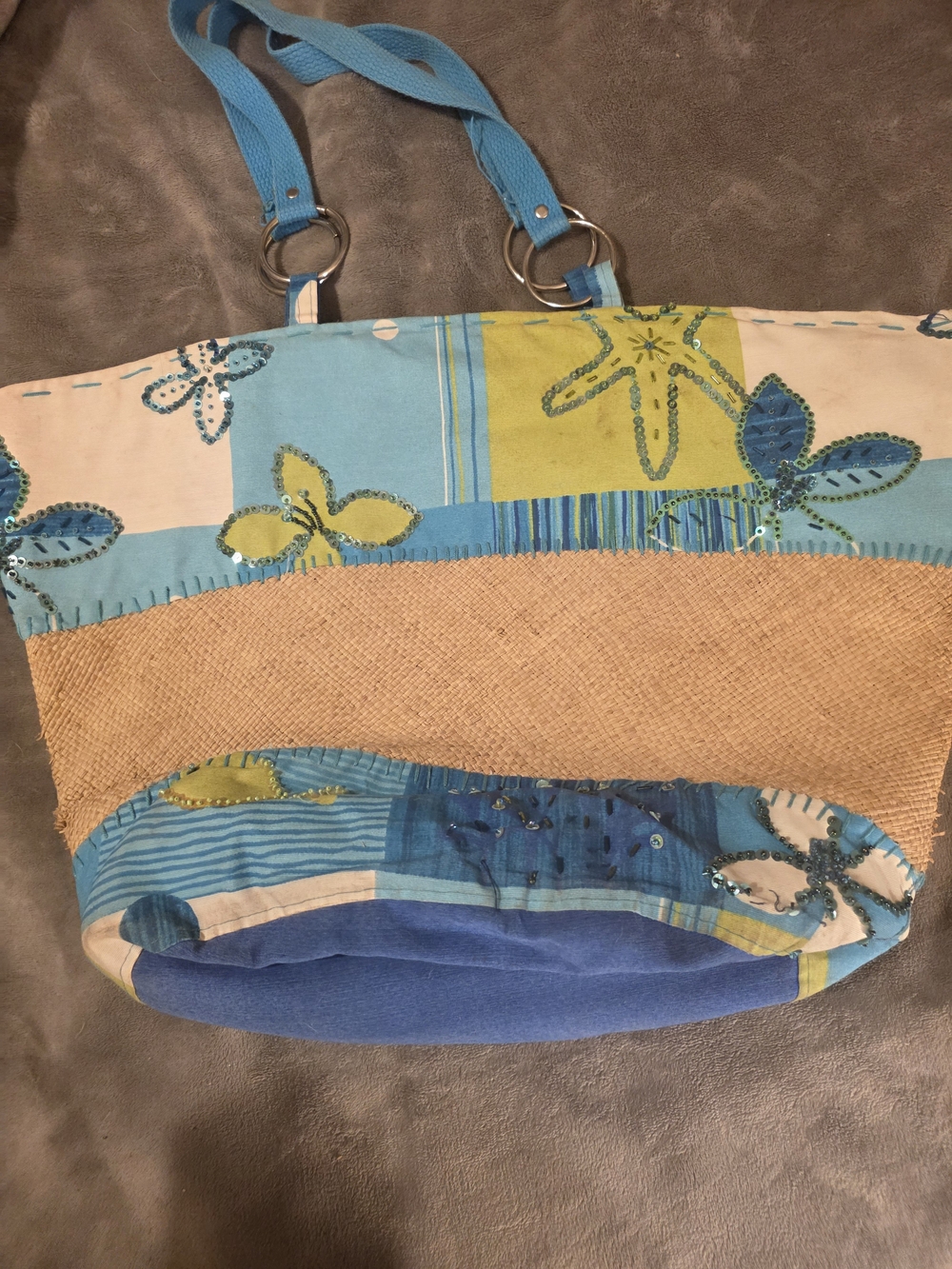 Blue & Green Beach Patchwork Tote Bag
